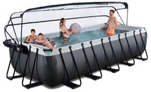 Piscines rectangulaires - Piscine Black Leather Pool Exit Toys avec couverture de filtration à sable et pompe à chaleur Structure en acier 540*250*122 cm noir à partir de 6 ans_0