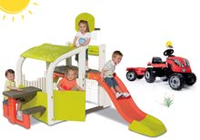 Hracie centrá - Set hracie centrum Fun Center Smoby so šmykľavkou dlhou 150 cm a traktor Farmer XL s prívesom červený_22