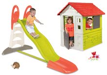 Skluzavky s domečkem - Set skluzavka Toboggan XL Smoby 2,3 m s vodou a domeček Nature se zasouvací okenicí_18