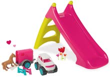 Šmykľavky sety - Set šmykľavka Toboggan XS ružová Smoby a terénne auto s vozíkom pre kone s doplnkami_5