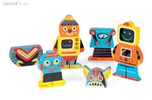 Puzzle pre najmenších - Drevené magnetické figúrky Robots Funny Magnet Janod 4 ks od 18 mes_0