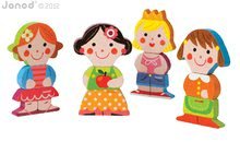 Puzzle pre najmenších - Drevené magnetické figúrky Dolls Funny Magnet Janod 4 ks od 18 mes_2