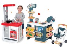Set kuchyňka Bon Appétit Smoby se zvuky a kávovarem a obchod Supermarket s elektronickým skenerem