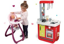 Kuchynky pre deti sety - Set kuchynka Cherry Special Smoby so zvukmi, jedálenská stolička s bábikou 32 cm Baby Nurse_34