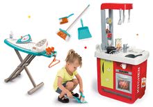 Kuhinje za otroke kompleti - Komplet elektronska kuhinja Bon Appetit Red&Green Smoby z zvoki in čistilni set z likalno desko in likalnikom_25