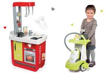 Set kuchyňka Cherry Special Smoby se zvuky a kávovarem a úklidový vozík s vysavačem
