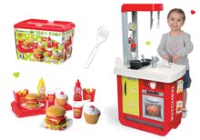 Set kuchyňka Cherry Special Smoby se zvuky a kávovarem a set hamburgrů 100% Chef