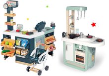 Set kuchyňka Cherry Kitchen Smoby se zvuky a kávovarem a obchod smíšené zboží s pokladnou