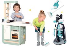 Set kuchyňka Cherry Kitchen Smoby se zvuky a kávovarem, vozíkem, vysavačem a úklidové pomůcky 3v1