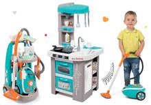 Bucătărie pentru copii seturi - Set bucătărie de jucărie Tefal Studio Bubble Smoby turcoaz cu barbotare electronică magică și cărucior de curățenie cu aspirator_26