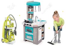Bucătărie pentru copii seturi - Set bucătărie de jucărie Tefal Studio Bubble Smoby turcoaz cu barbotare electronică magică și cărucior de curățenie cu aspirator_25