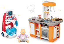 Kuchyňky pro děti sety - Set kuchyňka elektronická Tefal Studio XL Smoby s magickým bubláním, lékařský vozík se zvukem, panenka_18