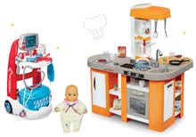 Kuchyňky pro děti sety - Set kuchyňka elektronická Tefal Studio XL Smoby s magickým bubláním, lékařský vozík se zvukem, panenka_21