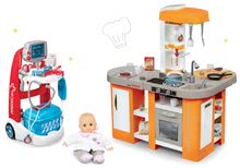 Kuchyňky pro děti sety - Set kuchyňka elektronická Tefal Studio XL Smoby s magickým bubláním, lékařský vozík se zvukem, panenka_22
