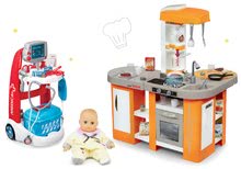 Kuchyňky pro děti sety - Set kuchyňka elektronická Tefal Studio XL Smoby s magickým bubláním, lékařský vozík se zvukem, panenka_23