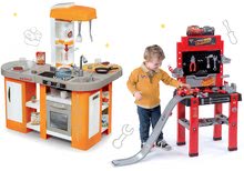 Kuhinje za djecu setovi - Set elektronička kuhinja Tefal Studio XL Smoby s čarobnim mjehurićima i radionica Auti 3 s rampom za skokove_23