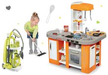 Kuchyňky pro děti sety - Set kuchyňka elektronická Tefal Studio XL Smoby s magickým bubláním, úklidový vozík s vysavačem_22