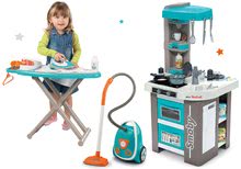 Bucătărie pentru copii seturi - Set bucătărie electronică de jucărie Tefal Studio 360° Bubble Smoby și masă de călcat cu călcător și cărucior cu aspirator_30
