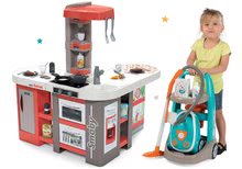 Bucătărie pentru copii seturi - Set bucătărie electronică de jucărie Tefal Studio 360° XXL Bubble Smoby de culoarea morcovului și aspirator cu cărucior de curățenie_40