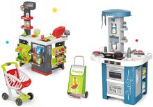 Kuchyňky pro děti sety - Set kuchyňka s technickým vybavením Tech Edition Smoby elektronická se supermarketem a nákupní vozík s taškou_28
