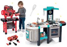 Bucătărie pentru copii seturi - Set bucătărie electronică Tefal French Touch Bubble Smoby turcoaz cu barbotare magică și atelier de lucru Maşini 3 cu suprafaţă rotabilă_18