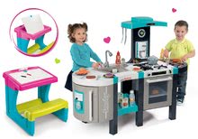 Bucătărie pentru copii seturi - Set bucătărie electronică Tefal French Touch Bubble Smoby turcoaz cu barbotare magică și bancă şcolară cu spaţiu de depozitare_15