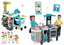 Kuchyňky pro děti sety - Set kuchyňka Tefal French Touch Smoby s ledem a kávovarem a obchod Supermarket s pokladnou_31