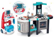 Kuhinje za otroke kompleti - Komplet elektronska kuhinja Tefal French Touch Bubble Smoby s čarobnim brbotanjem in zdravniški voziček z modrim kovčkom_15