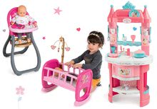 Bucătărie pentru copii seturi - Set bucătărie de jucărie Prinţese Smoby cu două părţi, cu turnuri şi 19 de accesorii şi scaun de masă şi leagăn pentru păpuşa de jucărie_13
