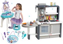 Kuchyňky pro děti sety - Set kuchyňka rostoucí s tekoucí vodou Tefal Evolutive Smoby a kosmetický stolek Frozen 2v1 s židličkou a taštičkou_54