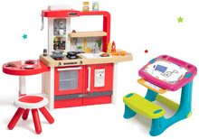 Kuchyňky pro děti sety - Set kuchyňka rostoucí s tekoucí vodou Tefal Evolutive Grand Chef Smoby a lavice na kreslení s magnetkami_47