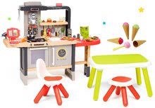 Kuchyňky pro děti sety - Set restaurace s elektronickou kuchyňkou Chef Corner Restaurant Smoby se zmrzlinou a zelený stůl s červenou židlí_105
