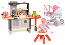 Spielküchensets - Set Restaurant mit elektronischer Küche Chef Corner Restaurant Smoby und ein tiefer zusammenklappbarer Puppenwagen mit einer Puppe mit 4 Sounds und 3 Melodien_113