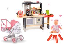 Spielküchensets - Set Restaurant mit elektronischer Küche Chef Corner Restaurant Smoby und ein tiefer zusammenklappbarer Puppenwagen mit einer Puppe mit 4 Sounds und 3 Melodien_4