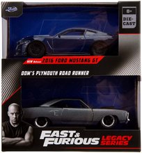 Modelle - Spielzeugautos Ford Mustang a Plymouth Road Runner Fast & Furious Twin Pack Jada Metall mit zu öffnender Tür, Länge 19 cm, 1:32_2