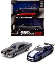 Modele machete - Mașinuță Ford Mustang a Plymouth Road Runner Fast & Furious Twin Pack Jada din metal cu uși care se deschid lungime de 19 cm 1:32_1
