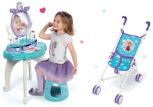 Toaletki w zestawie - Zestaw stolika kosmetycznego Frozen Smoby z krzesłem i składanym wózkiem dla lalki Frozen (58 cm rączka)_0