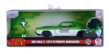 Modelle - Spielzeugauto Playmouth Barracuda 1973 Marvel Jada Metall mit Türen zum Öffnen und She-Hulk-Figur 13,5 cm 1:32 ab 8 Jahren_3