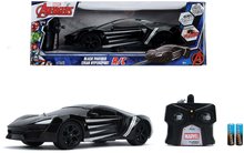 Mașini cu telecomandă - Mașină de jucărie cu telecomandă Marvel RC Black Panther Lykan 1:16 Jada neagră lungime 29 cm de la 6 ani_2