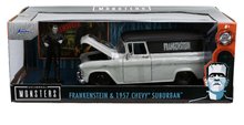 Modele machete - Mașinuța Chevy Suburban 1957 Jada din metal cu părți care se deschid și a figurina Frankenstein 20 cm lungime 1:24_4