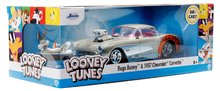 Modele machete - Mașinuța Looney Tunes Chevrolet Corvette 1957 Jada din metal cu părți care se deschid și a figurina Bugs Bunny 19 cm lungime 1:24_13