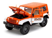 Modely - Autíčko Jeep Wrangler 2007 M&M Jada kovové s otevíratelnými dveřmi a figurka Orange délka 18 cm 1:24_6