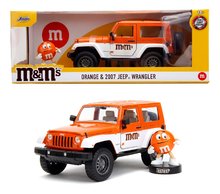 Modele machete - Mașinuță Jeep Wrangler 2007 M&M Jada din metal cu uși care se pot deschide și figurina lui Orange lungime18 cm 1:24_11