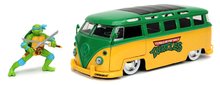 Modely - Autko Ninja żółwie VW Bus 1962 Jada metalowe z otwieranymi drzwiczkami i figurką Leonarda o długości 20 cm, 1:24_2