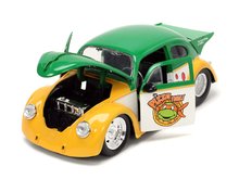 Modely - Autko Ninja żółwie VW Drag Beetle 1959 Jada metalowe z otwieranymi drzwiami i figurą Michała Anioła, długość 19 cm, 1:24_9