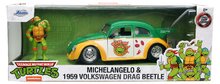 Modeli avtomobilov - Avtomobilček Ninja želve VW Drag Beetle 1959 Jada kovinski z odpirajočimi vrati in figurica Michelangelo dolžina 19 cm 1:24_13