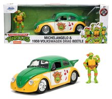 Modelle - Spielzeugauto der Ninja Turtles VW Drag Beetle 1959 Jada Metall mit aufklappbarer Tür und Michelangelo-Figur Länge 19 cm 1:24_15