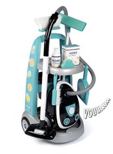 Hry na domácnosť - Upratovací vozík s elektronickým vysávačom Cleaning Trolley Vacuum Cleaner Smoby s metlou lopatkou a 9 doplnkami_2
