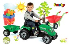 Otroška vozila na pedala kompleti - Komplet traktor na pedala Claas Farmer XL Žaba Smoby s prikolico in samokolnica z vedro setom Grad_17