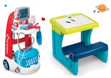 Arztwagen Sets - Set Arztwagen, elektronisch Medical Smoby und eine Bank mit Stauraum und einer doppelseitigen Schultafel_17
